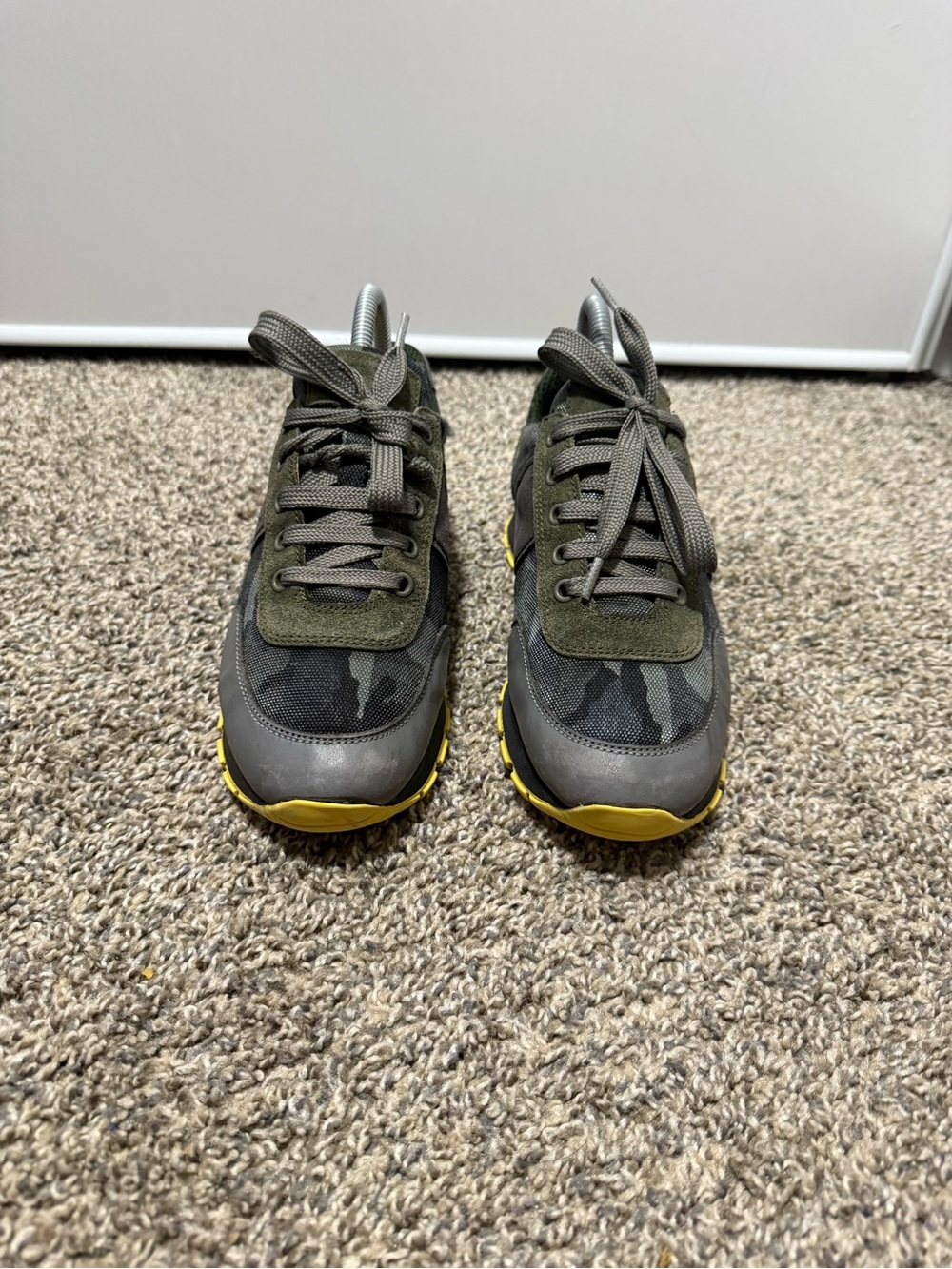 Prada Men’s Camouflage Runner Sneakers in Gray, Olive & Yellow - Picture 2 of 8